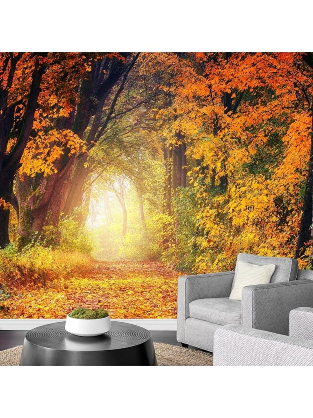 Removable Autumn Tree Wall Mural - Rustic Nature Photography for Living Room
